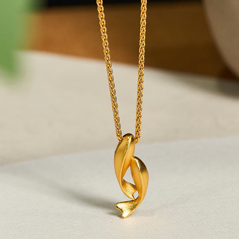 Wear FengShui Double Koi Fish 24k Gold Plated Brass Chain Wealth Necklace Pendant