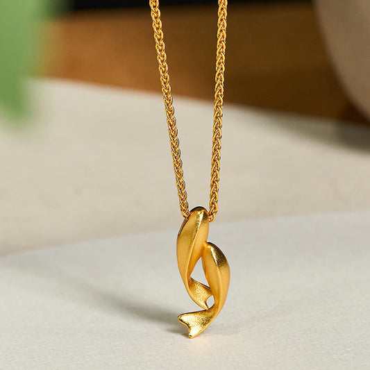 Wear FengShui Double Koi Fish 24k Gold Plated Brass Chain Wealth Necklace Pendant