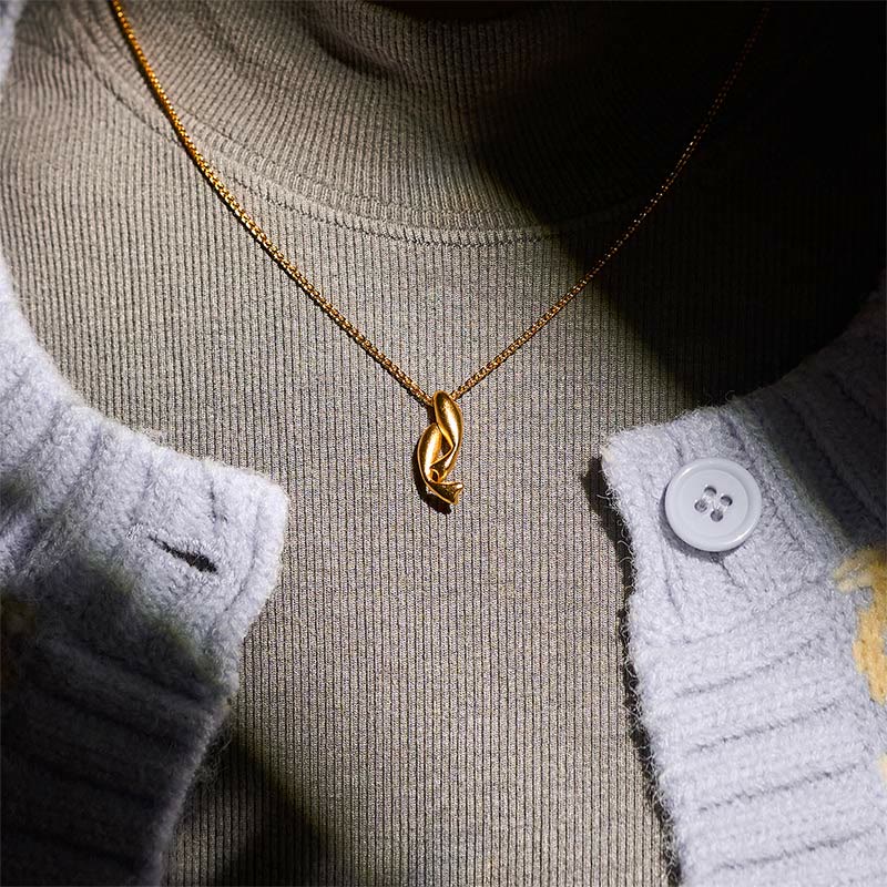 Wear FengShui Double Koi Fish 24k Gold Plated Brass Chain Wealth Necklace Pendant
