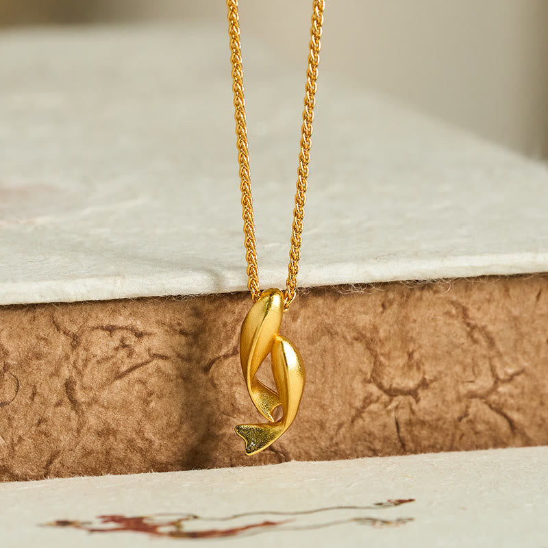 Wear FengShui Double Koi Fish 24k Gold Plated Brass Chain Wealth Necklace Pendant