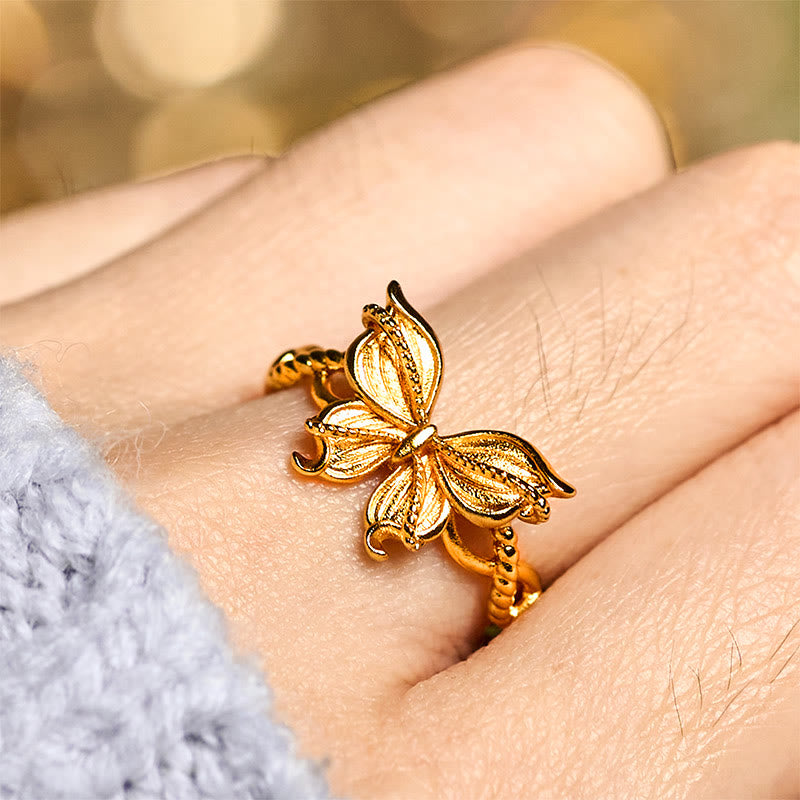 Wear FengShui 24k Gold Plated Brass Butterfly Symbol Adjustable Love Ring