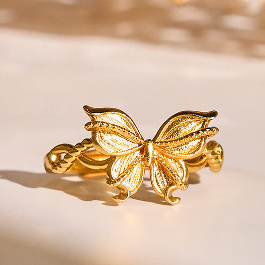 Wear FengShui 24k Gold Plated Brass Butterfly Symbol Adjustable Love Ring