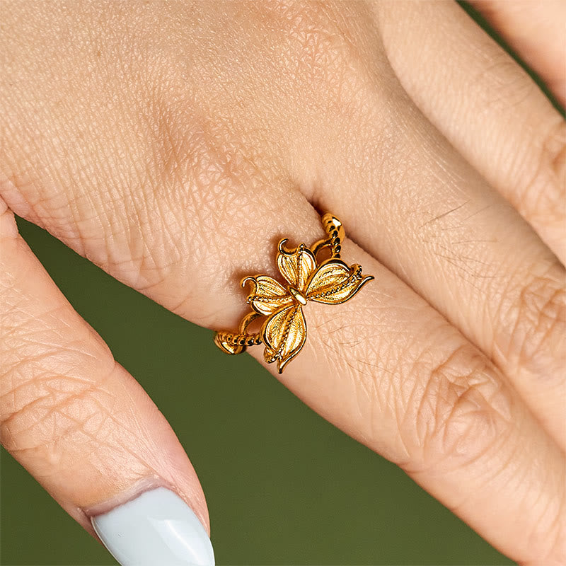 Wear FengShui 24k Gold Plated Brass Butterfly Symbol Adjustable Love Ring