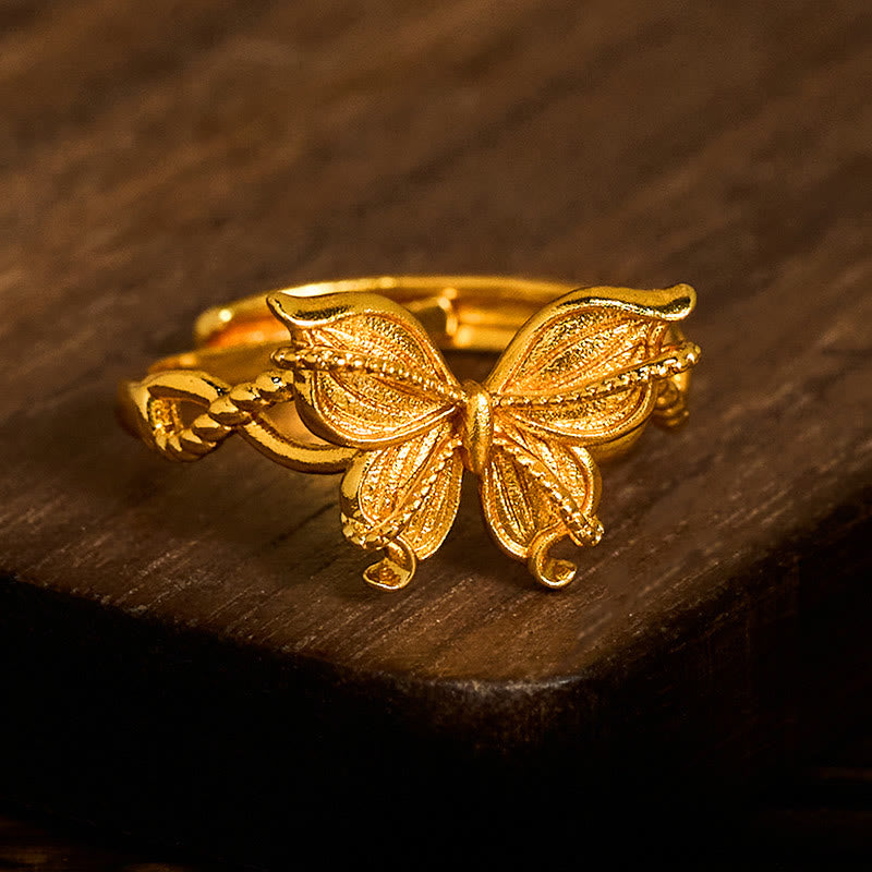 Wear FengShui 24k Gold Plated Brass Butterfly Symbol Adjustable Love Ring