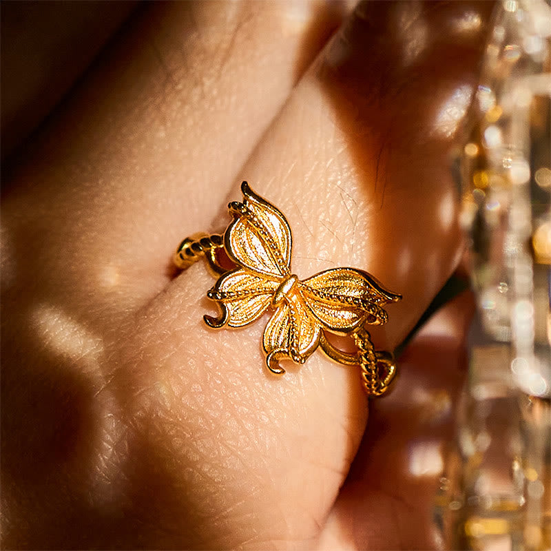 Wear FengShui 24k Gold Plated Brass Butterfly Symbol Adjustable Love Ring