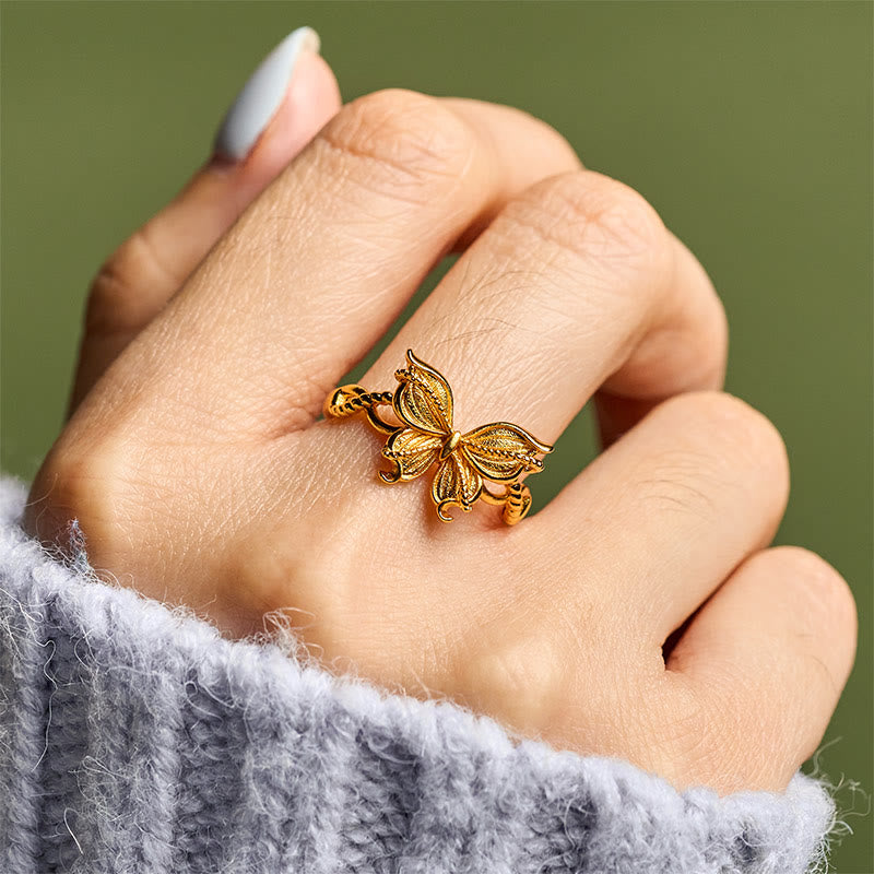 Wear FengShui 24k Gold Plated Brass Butterfly Symbol Adjustable Love Ring