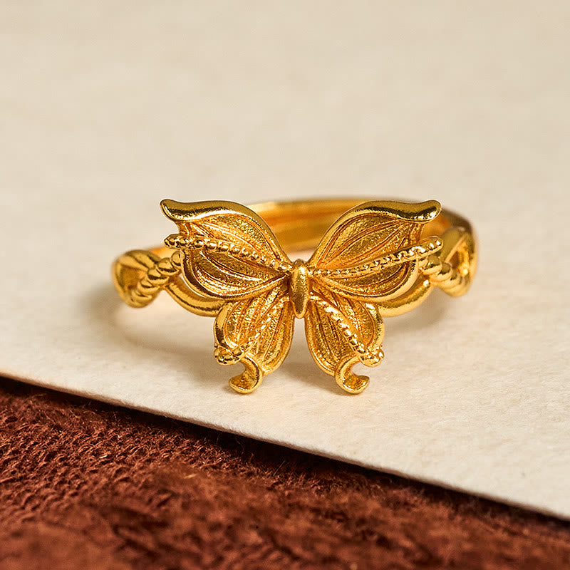 Wear FengShui 24k Gold Plated Brass Butterfly Symbol Adjustable Love Ring