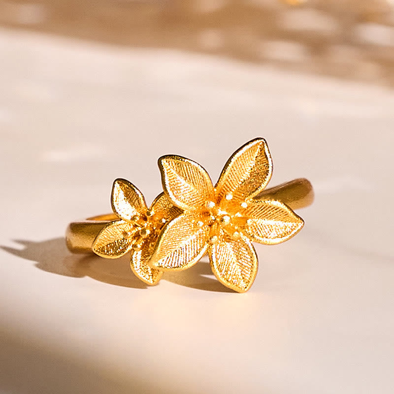 Wear FengShui Lilac Flower Adjustable 24k Gold Plated Copper Brass Ring