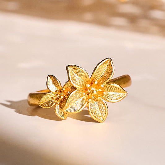 Wear FengShui Lilac Flower Adjustable 24k Gold Plated Copper Brass Ring