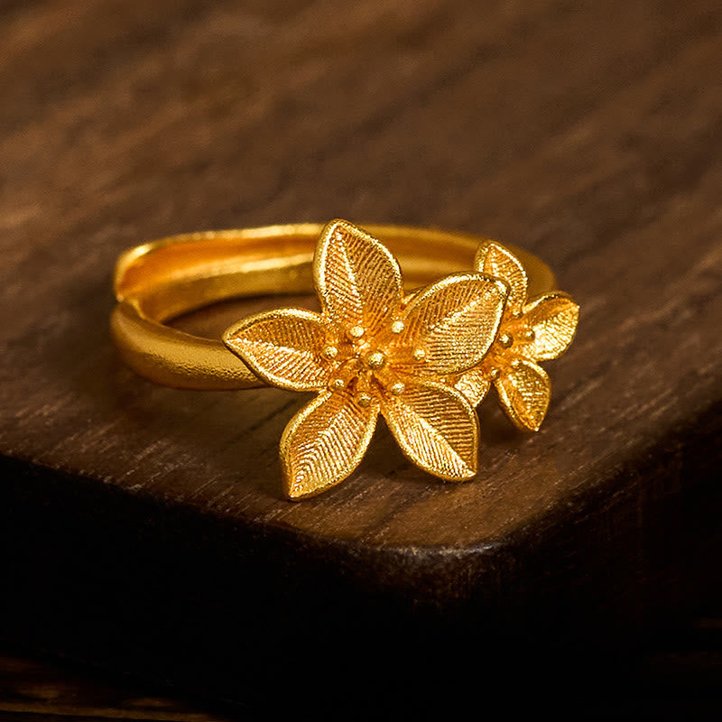 Wear FengShui Lilac Flower Adjustable 24k Gold Plated Copper Brass Ring