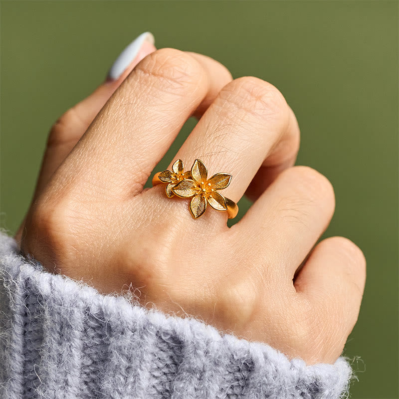 Wear FengShui Lilac Flower Adjustable 24k Gold Plated Copper Brass Ring