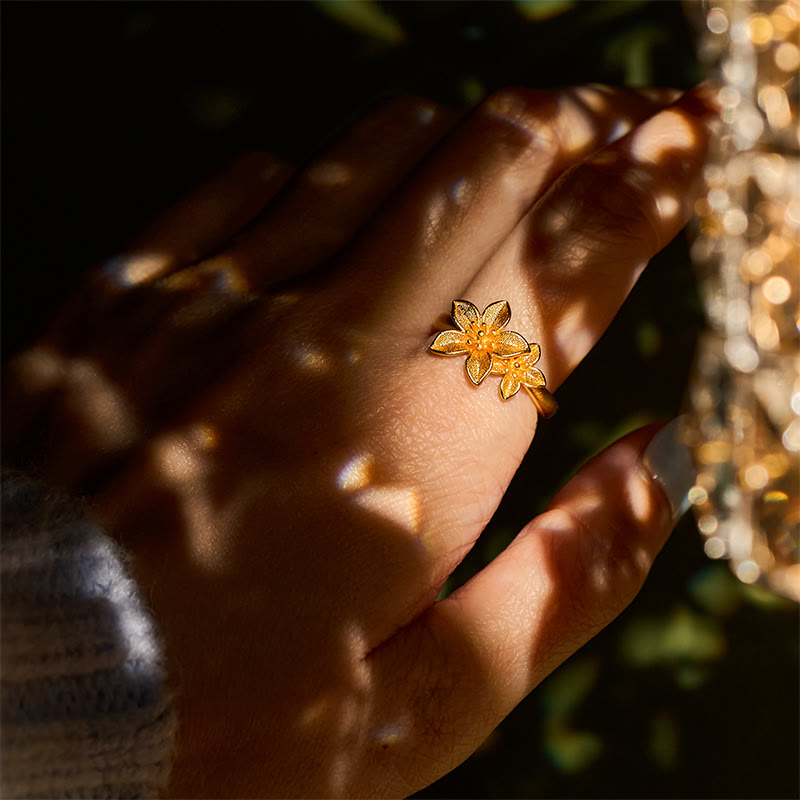 Wear FengShui Lilac Flower Adjustable 24k Gold Plated Copper Brass Ring