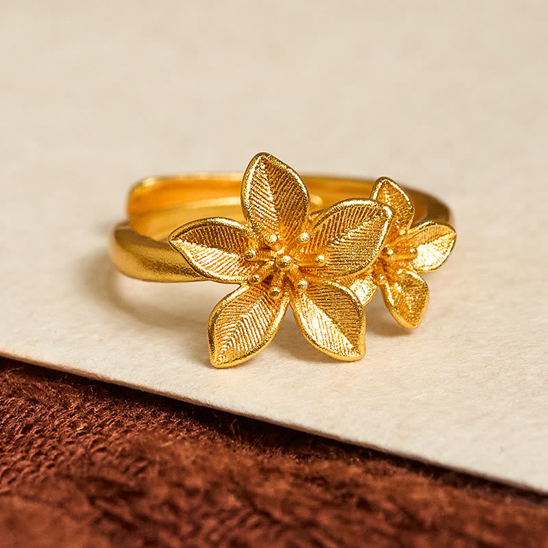 Wear FengShui Lilac Flower Adjustable 24k Gold Plated Copper Brass Ring