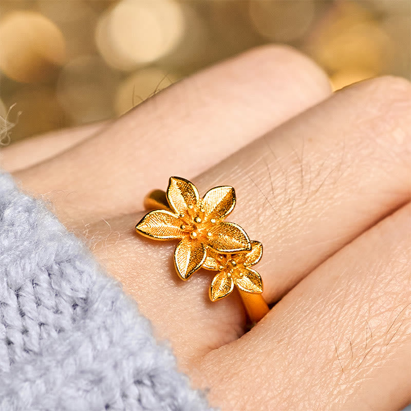 Wear FengShui Lilac Flower Adjustable 24k Gold Plated Copper Brass Ring