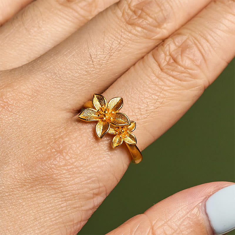 Wear FengShui Lilac Flower Adjustable 24k Gold Plated Copper Brass Ring