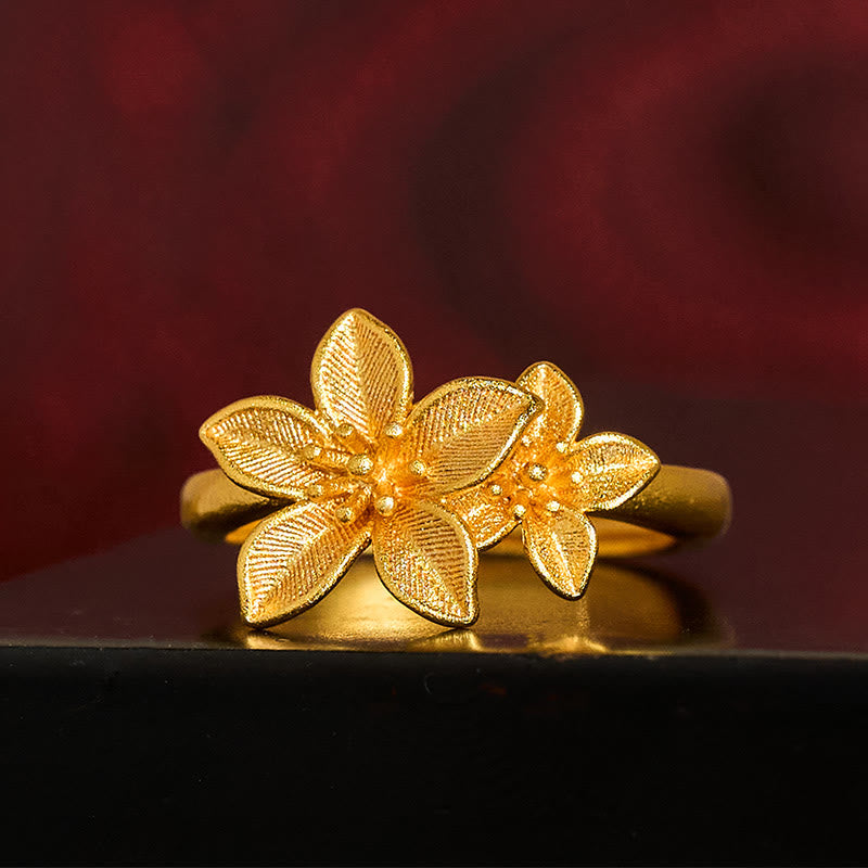 Wear FengShui Lilac Flower Adjustable 24k Gold Plated Copper Brass Ring