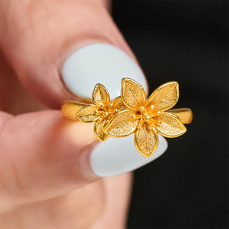 Wear FengShui Lilac Flower Adjustable 24k Gold Plated Copper Brass Ring