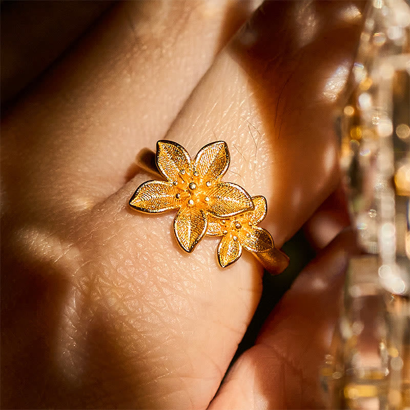 Wear FengShui Lilac Flower Adjustable 24k Gold Plated Copper Brass Ring