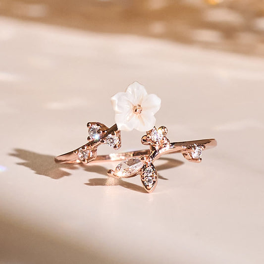 Wear FengShui White Flower Design Adjustable Healing Copper Ring