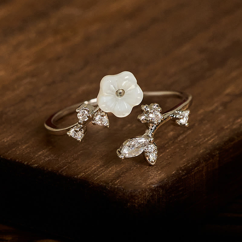 Wear FengShui White Flower Design Adjustable Healing Copper Ring