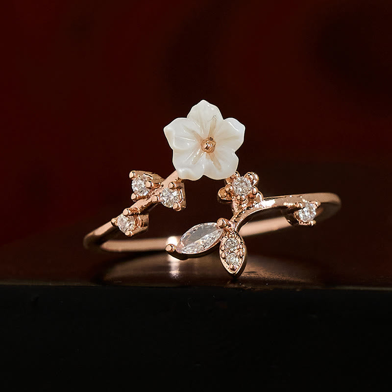 Wear FengShui White Flower Design Adjustable Healing Copper Ring