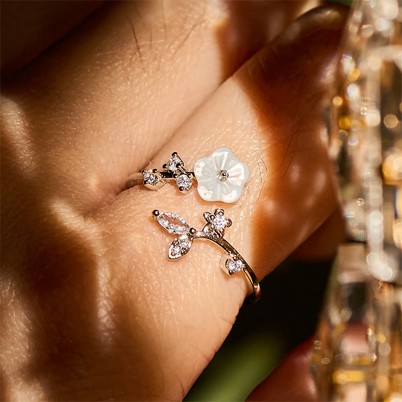Wear FengShui White Flower Design Adjustable Healing Copper Ring