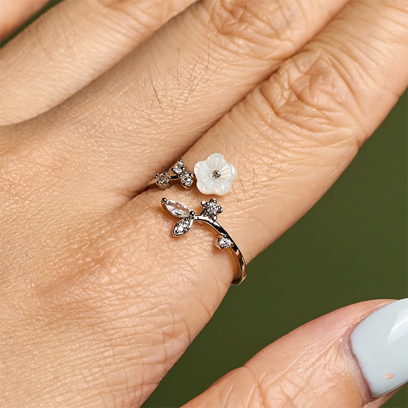 Wear FengShui White Flower Design Adjustable Healing Copper Ring