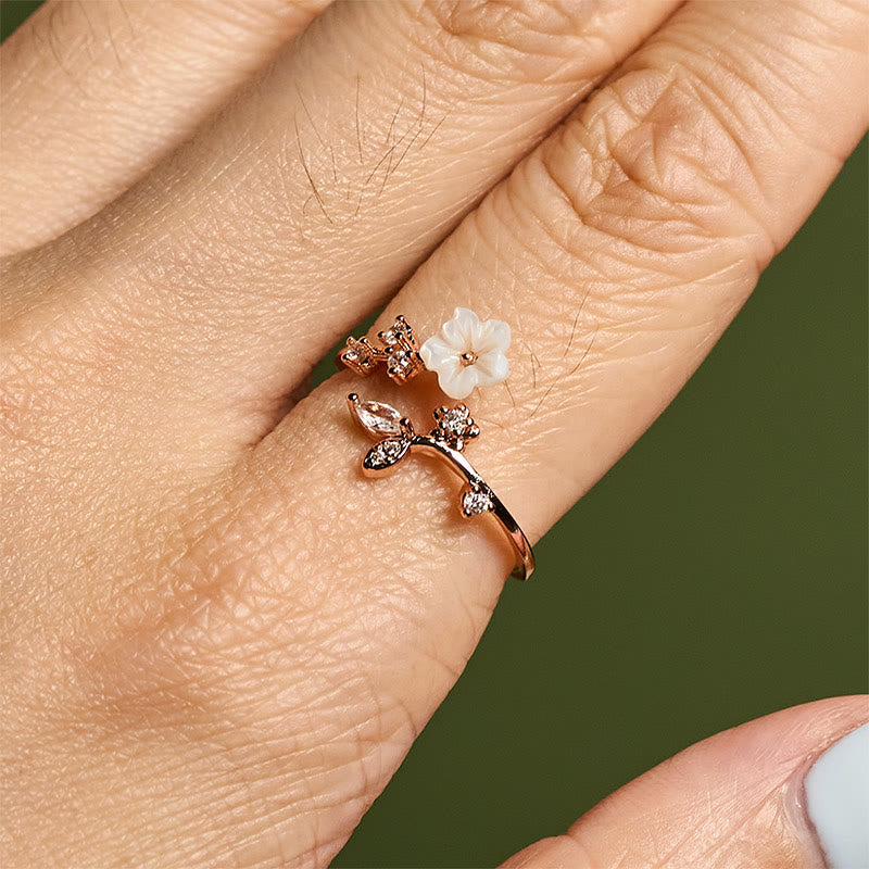 Wear FengShui White Flower Design Adjustable Healing Copper Ring