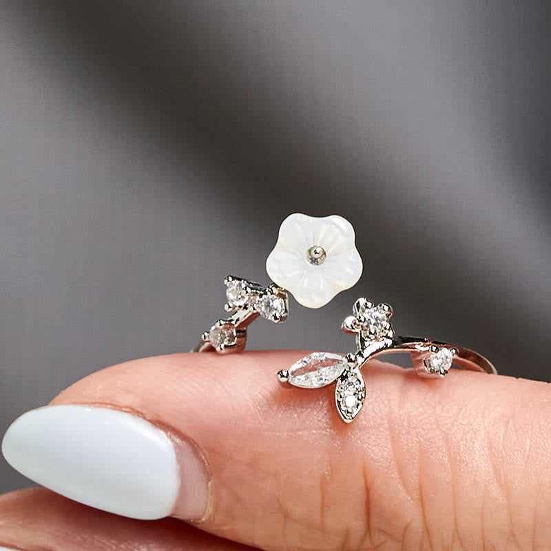 Wear FengShui White Flower Design Adjustable Healing Copper Ring