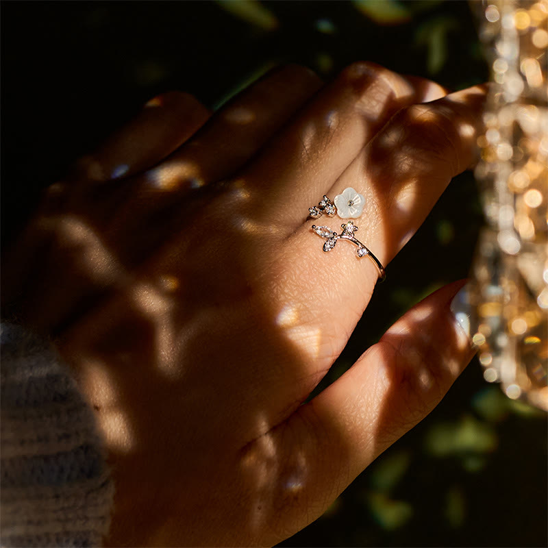 Wear FengShui White Flower Design Adjustable Healing Copper Ring