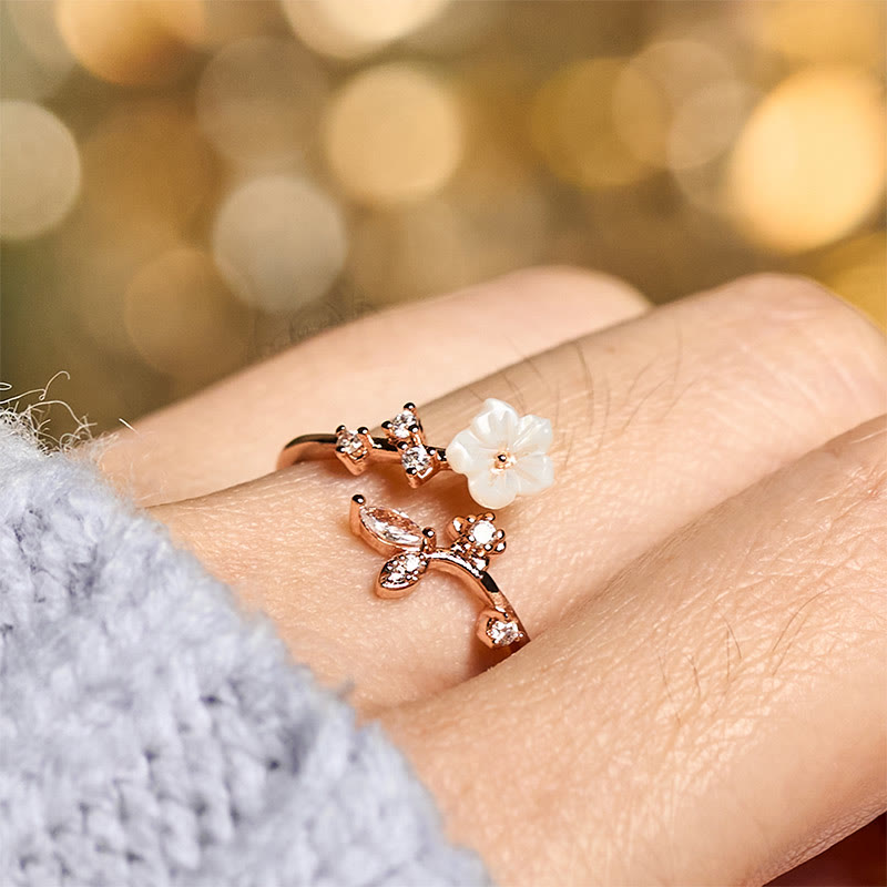 Wear FengShui White Flower Design Adjustable Healing Copper Ring