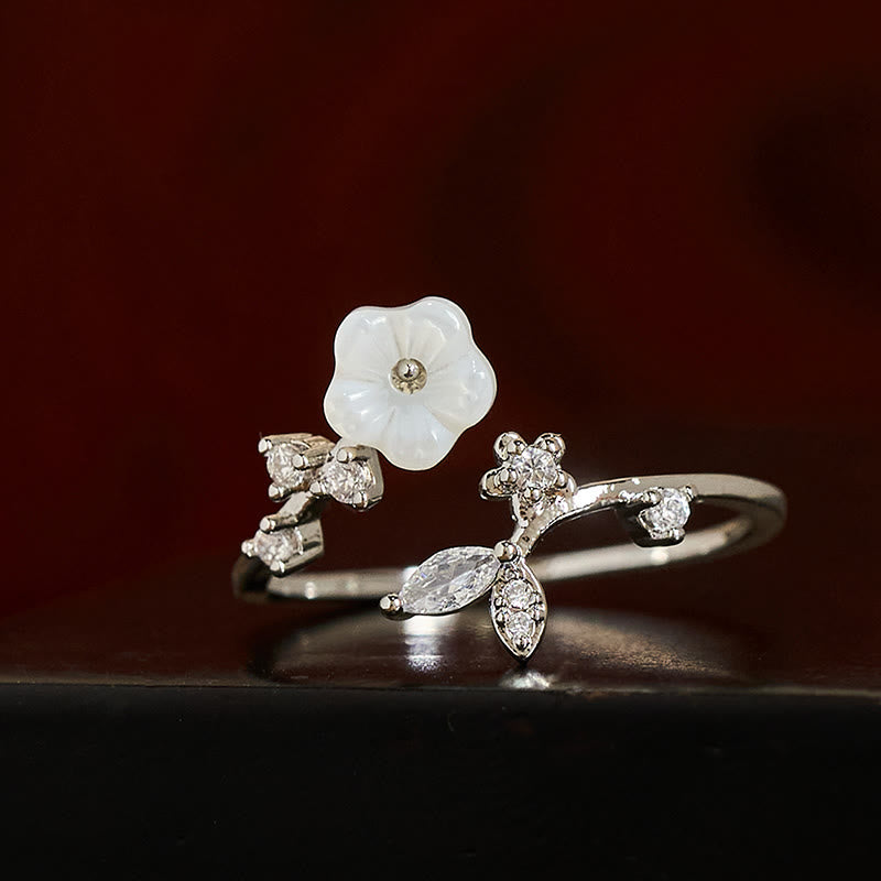 Wear FengShui White Flower Design Adjustable Healing Copper Ring
