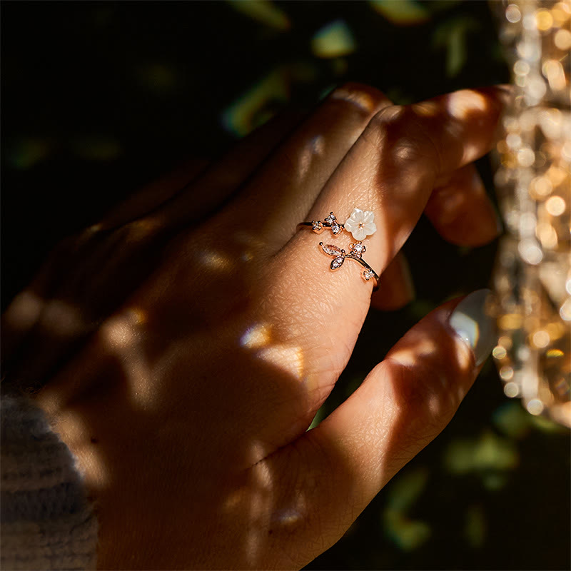 Wear FengShui White Flower Design Adjustable Healing Copper Ring