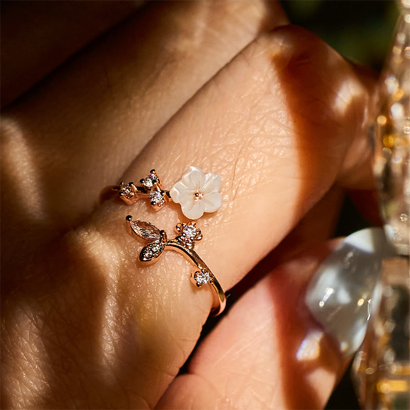 Wear FengShui White Flower Design Adjustable Healing Copper Ring