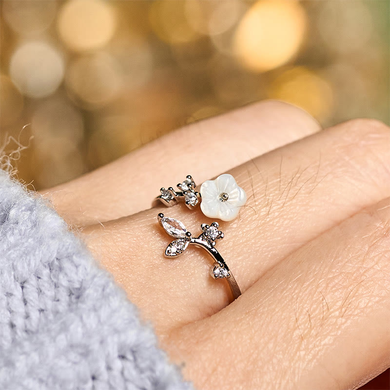 Wear FengShui White Flower Design Adjustable Healing Copper Ring
