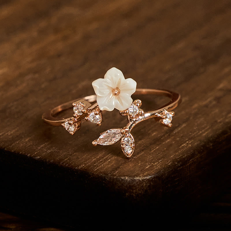 Wear FengShui White Flower Design Adjustable Healing Copper Ring