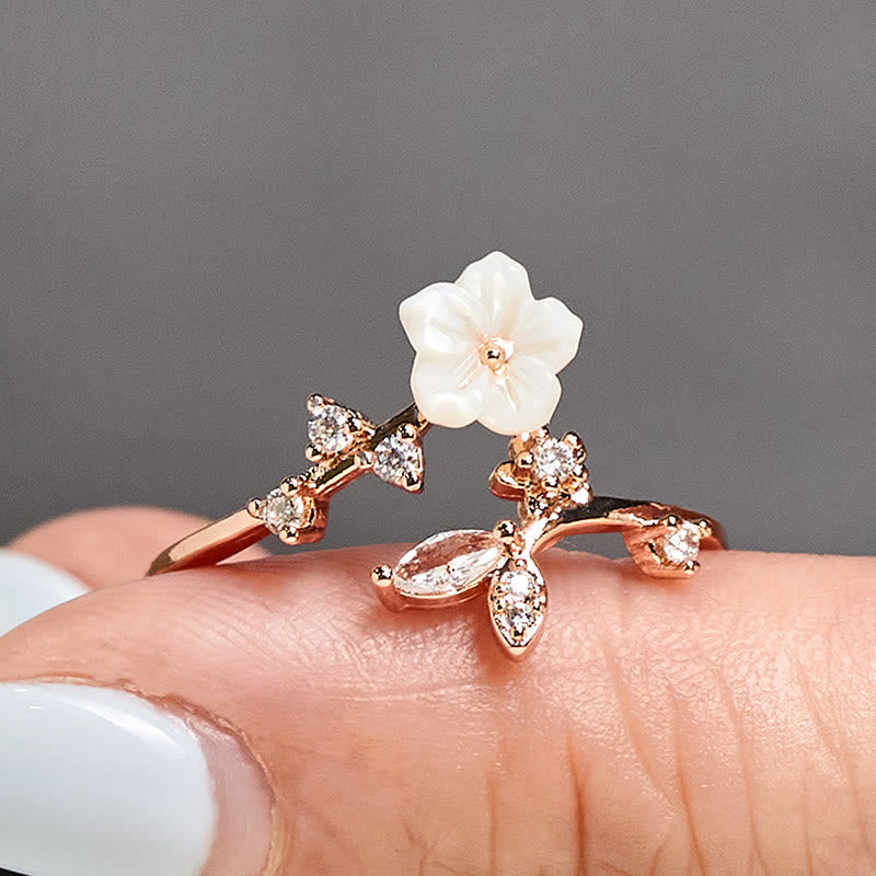 Wear FengShui White Flower Design Adjustable Healing Copper Ring