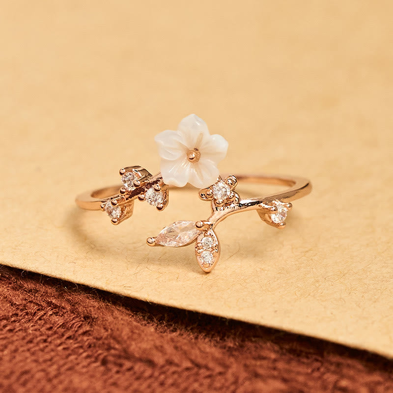 Wear FengShui White Flower Design Adjustable Healing Copper Ring