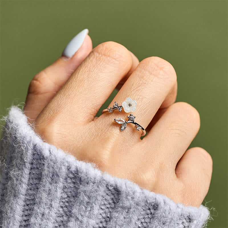 Wear FengShui White Flower Design Adjustable Healing Copper Ring