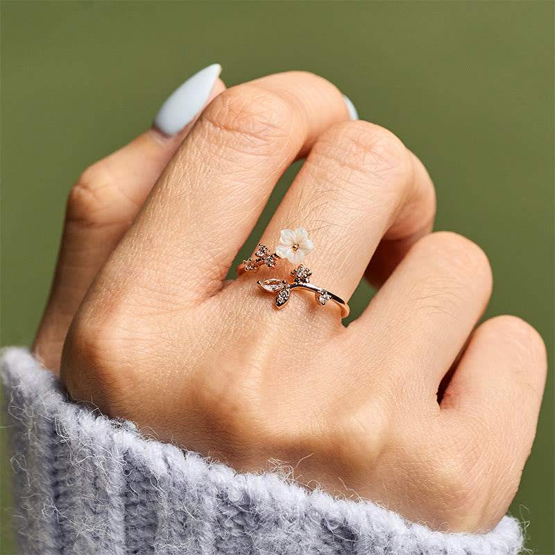Wear FengShui White Flower Design Adjustable Healing Copper Ring