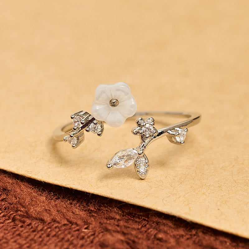Wear FengShui White Flower Design Adjustable Healing Copper Ring