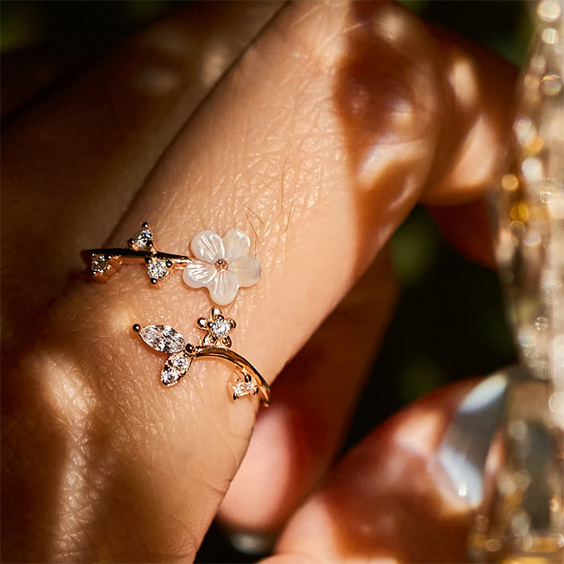 Wear FengShui 925 Sterling Silver White Flower Design Adjustable Blessing Ring