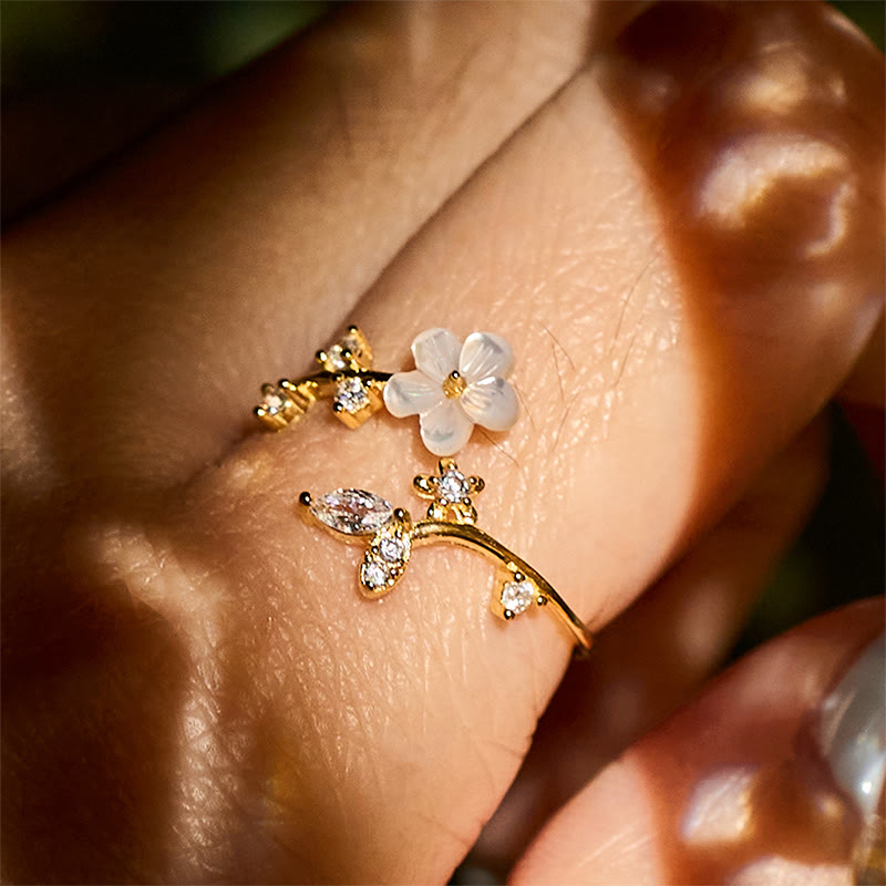 Wear FengShui 925 Sterling Silver White Flower Design Adjustable Blessing Ring