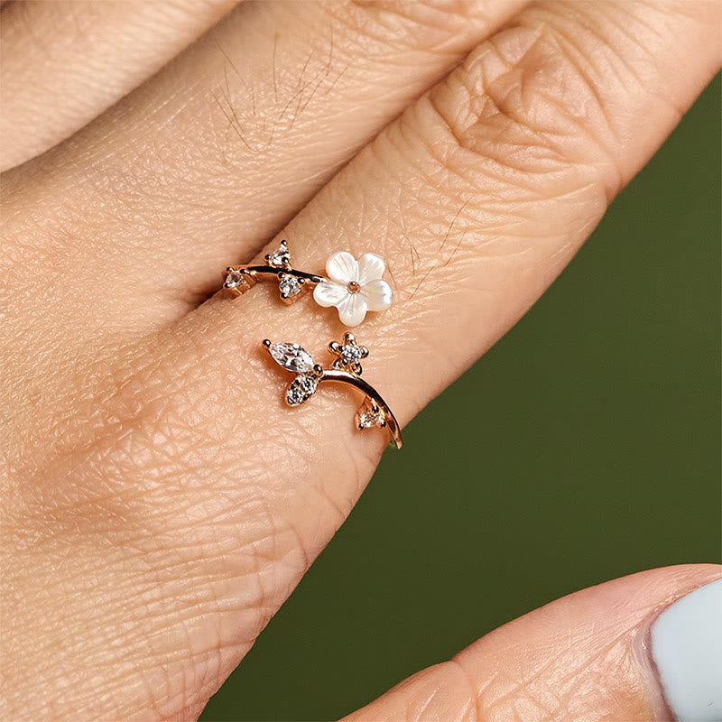 Wear FengShui 925 Sterling Silver White Flower Design Adjustable Blessing Ring