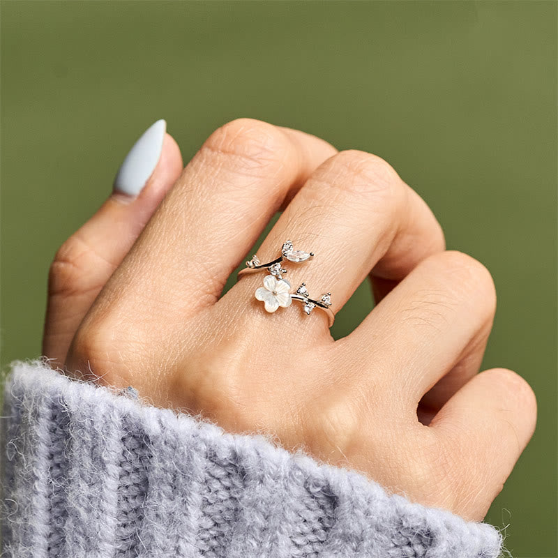 Wear FengShui 925 Sterling Silver White Flower Design Adjustable Blessing Ring