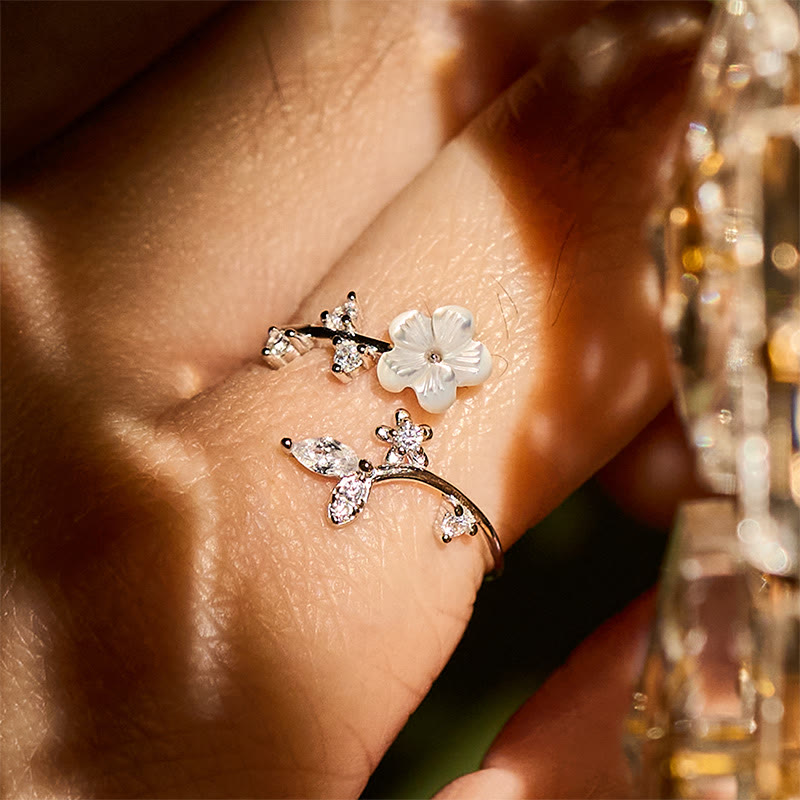 Wear FengShui 925 Sterling Silver White Flower Design Adjustable Blessing Ring