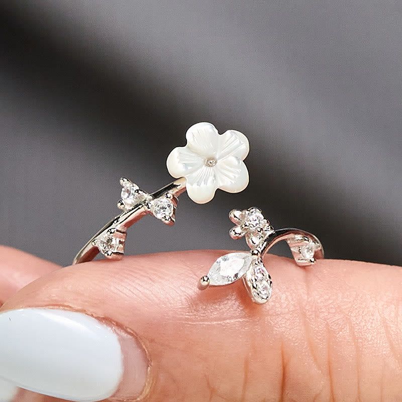 Wear FengShui 925 Sterling Silver White Flower Design Adjustable Blessing Ring