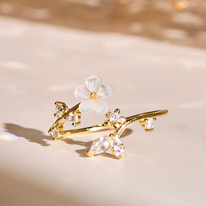 Wear FengShui 925 Sterling Silver White Flower Design Adjustable Blessing Ring