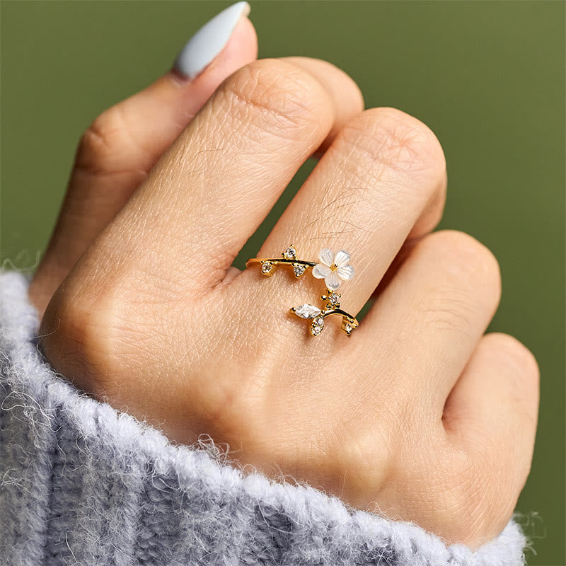 Wear FengShui 925 Sterling Silver White Flower Design Adjustable Blessing Ring