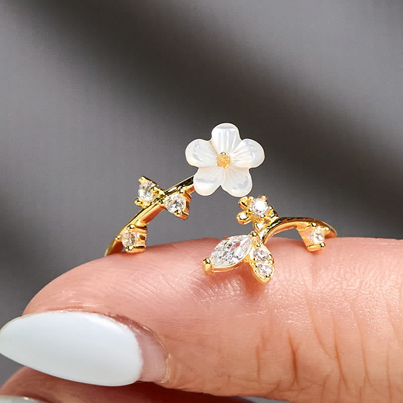 Wear FengShui 925 Sterling Silver White Flower Design Adjustable Blessing Ring